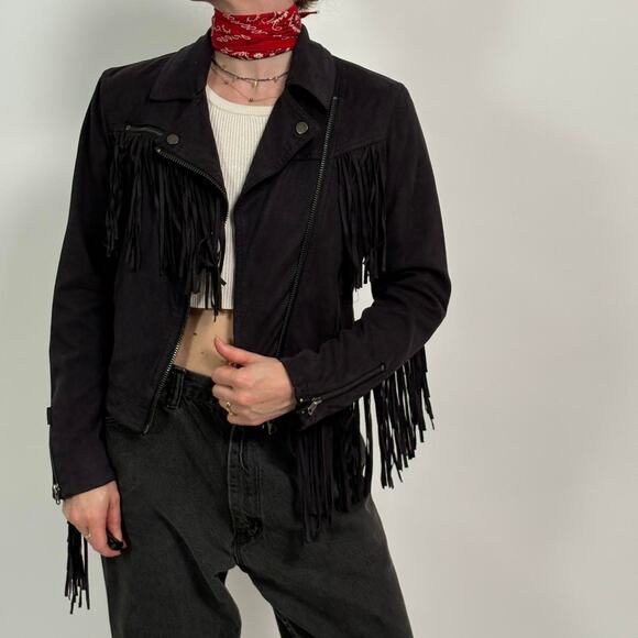 Topshop Jackets & Blazers - Black Faux Suede Fridge Jacket - Topshop Size 4